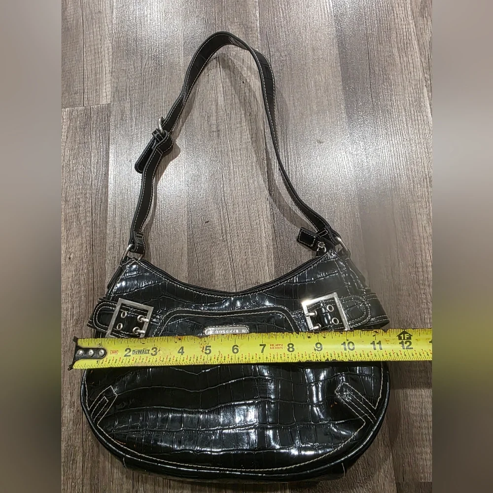 ROSETTI Y2K CROC EMBOSSED BLACK LUNE CROISSANT BAG Shoulder Preppy 2000s Shiny